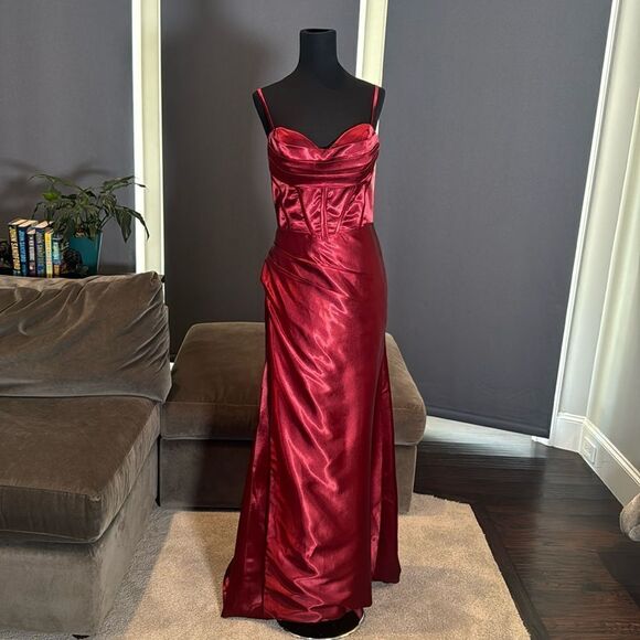 Women’s Full Length Prom Party Formal Dress Criss Cross Straps Leg Slit Size 10 - Picture 1 of 12